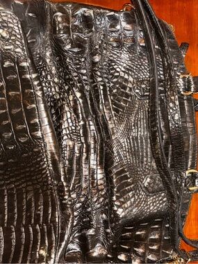 Brahmin Black Croc-Embossed Satchel